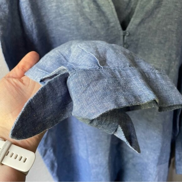 Liz Claiborne Womens XXL 2XL Linen Blend Chambray Tunic 3/4 Tie Sleeve Blouse - Picture 6 of 9